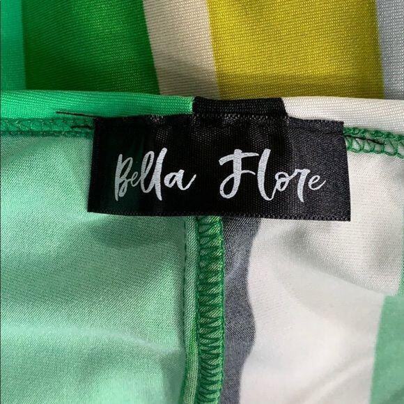 Bella Flore Womens Midi Dress Striped Empire Waist Wrap Front Green Large - Picture 8 of 10